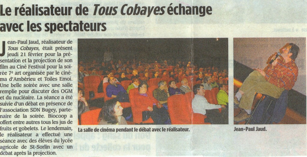 Cinéma Ambérieu Le festival et SDN Bugey-Tous cobayes-jean-paul Jaud